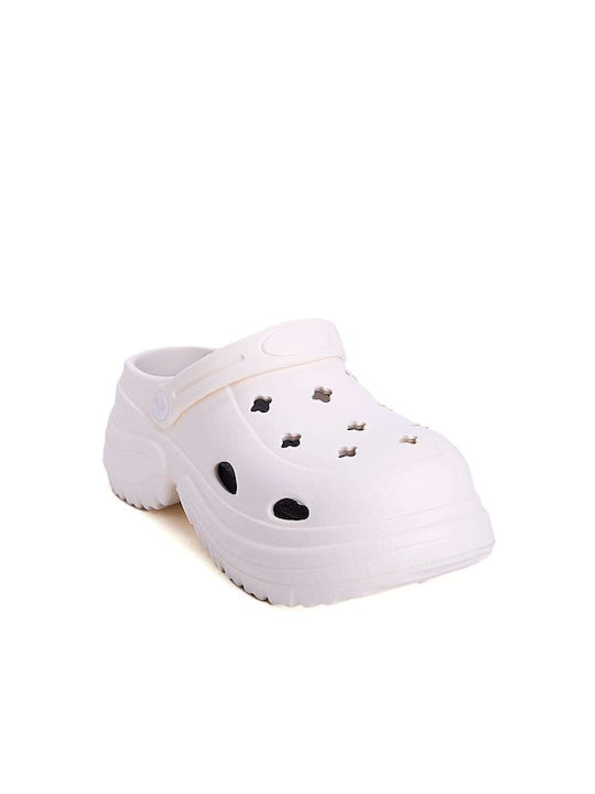 High Perforated Clogs with Lug Sole White