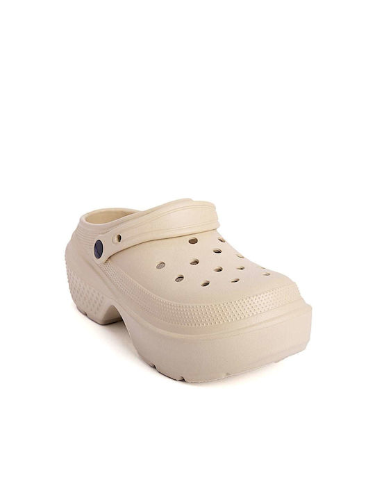 Women's High Perforated Clogs Beige