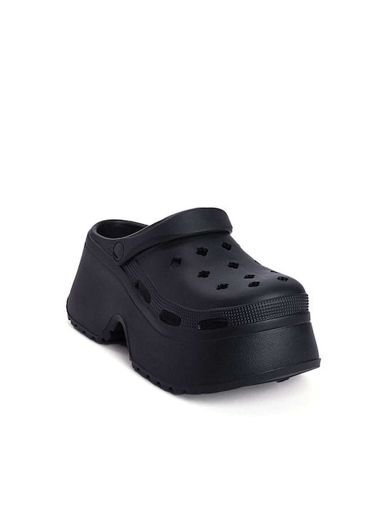 High Perforated Clogs Chunky Sole Black