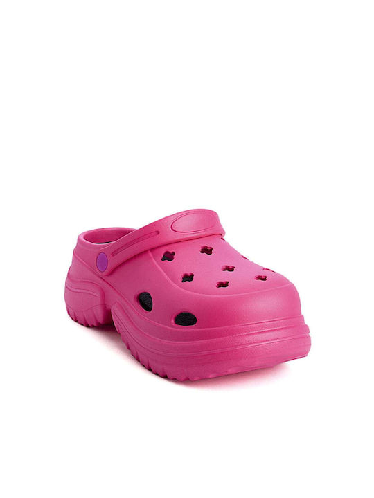 High Perforated Clogs with Lug Sole Fuchsia