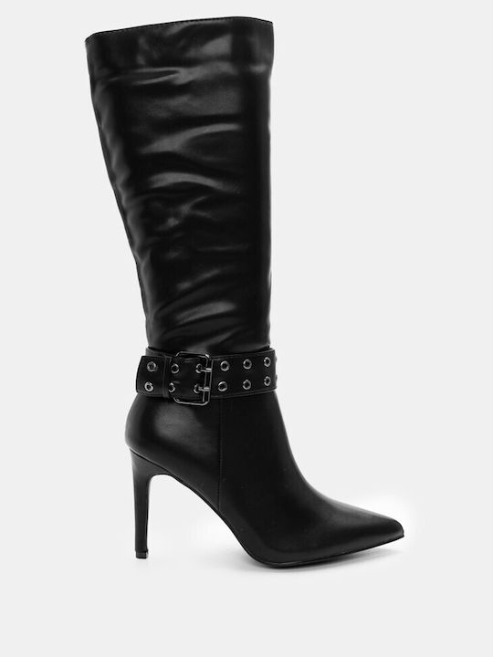 Luigi Synthetic Leather High Heel Women's Boots with Zipper Black