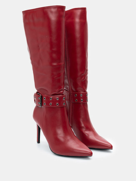 Luigi Synthetic Leather High Heel Women's Boots with Zipper Burgundy