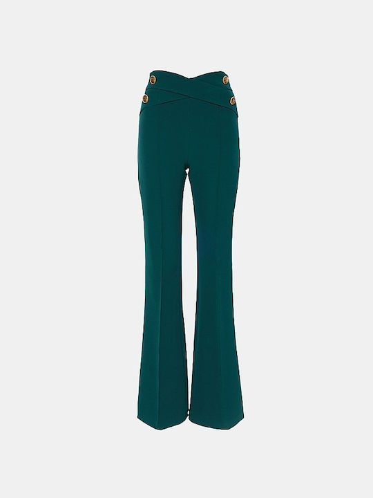 Lynne Women's High-waisted Fabric Trousers Flare with Elastic GREEN