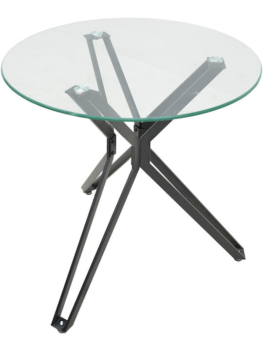 Dezous Round Table with Glass Surface Black 70x70x75cm