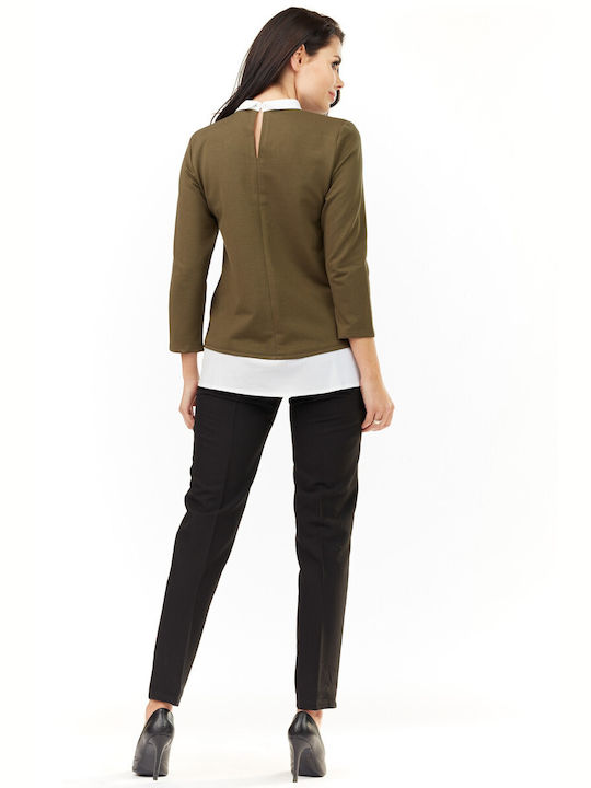 Awama A208 Women's Long Sleeve Blouse Khaki