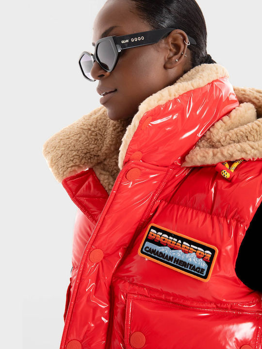 Dsquared2 Kurz Damen Ärmellos Puffer Jacke für Winter Red