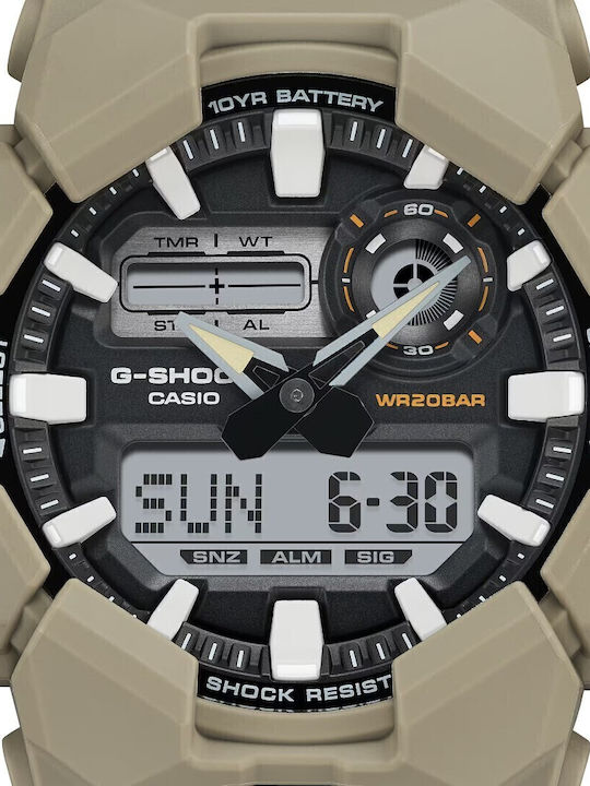 Casio G-shock Digital Men's Watch Chronograph Battery with Beige Rubber Strap