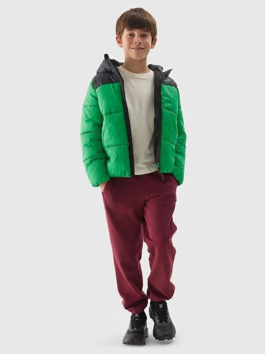 Down Kids Sports Jacket with Lining and Hood Green