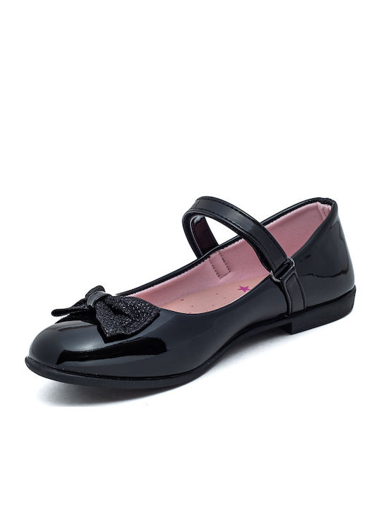 Kids Patent Leather Ballerinas with Hoop & Loop Closure Black