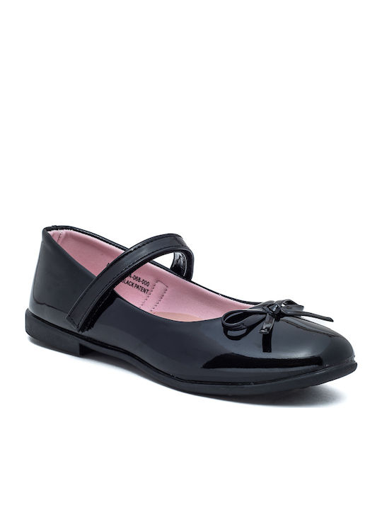 Kids Patent Leather Ballerinas with Hoop & Loop Closure Black