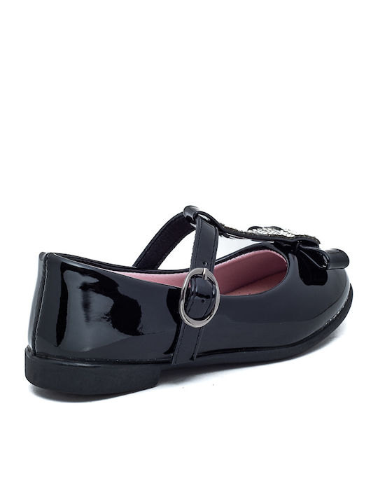 Kids Patent Leather Ballerinas with Adjustable Metal Clasp Black