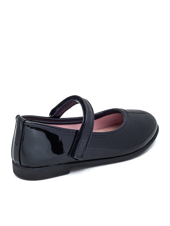 Kids Patent Leather Ballerinas with Hoop & Loop Closure Black