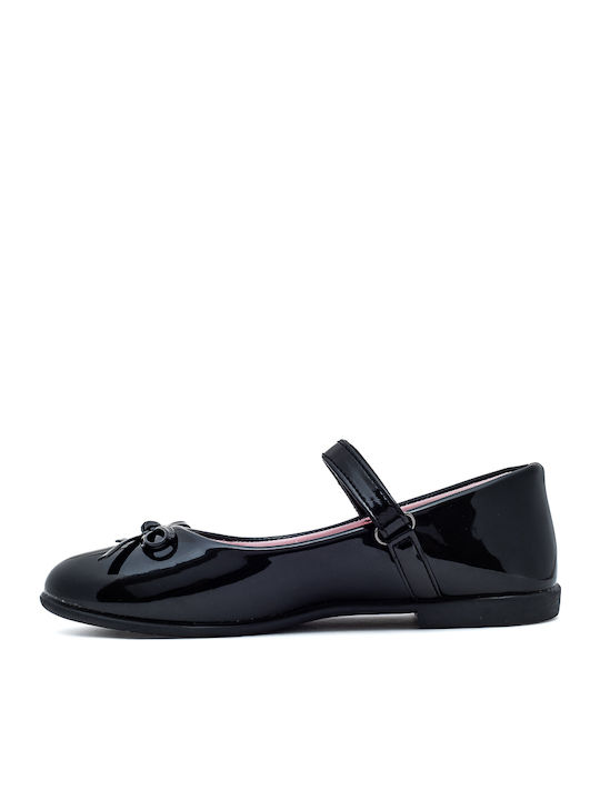 Kids Patent Leather Ballerinas with Hoop & Loop Closure Black