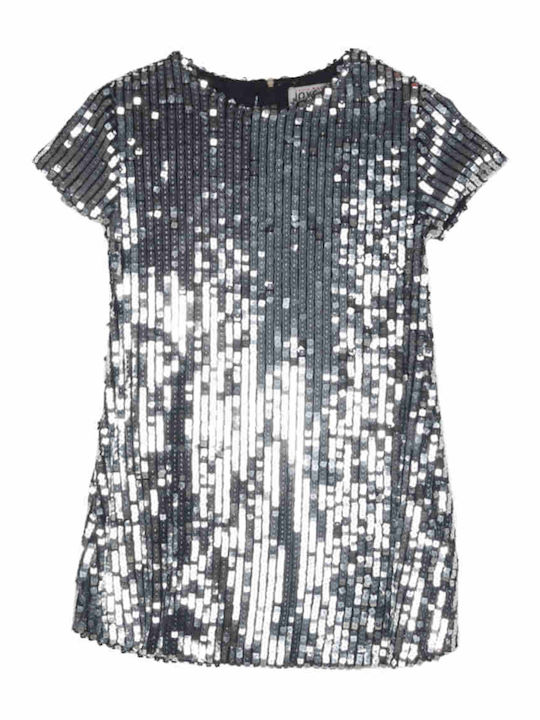 Children's Dress Short Sleeve with Sequins Silver