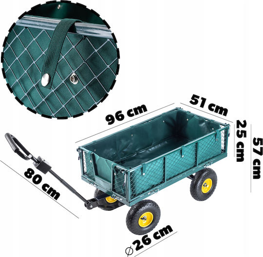 Remorcă Cărucior de Grădină Metalic Cu patru roți cu Greutate Maximă de Încărcare 300kg