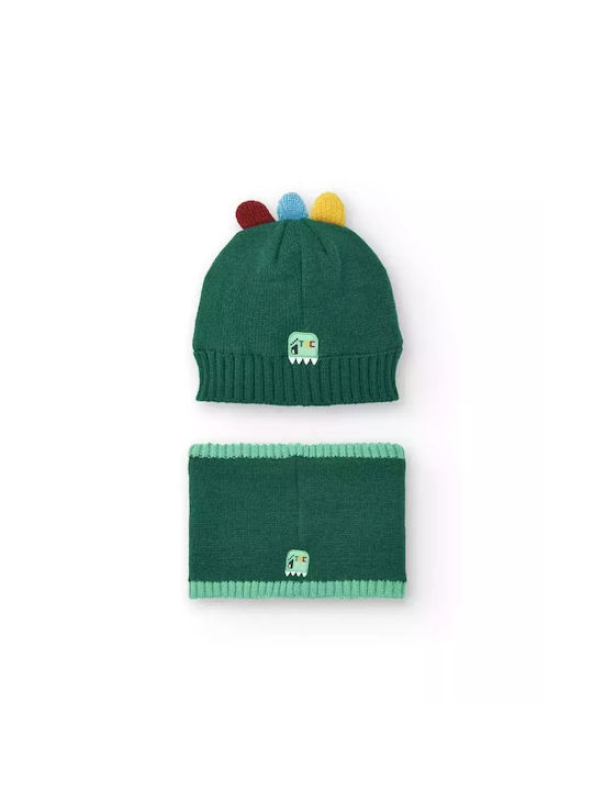 Tuc Tuc Kids Beanie Set with Scarf Knitted Green