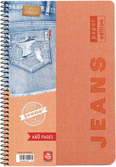 Typotrust Спирал Тетрадка На райета B5 60 Листа 2 Теми Jeans Светлосин 1бр