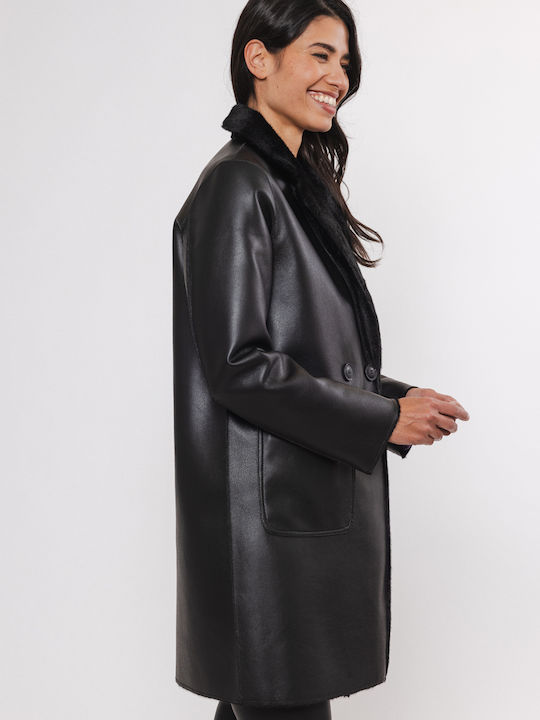 Rino&Pelle Ivon Women's Coat with Fur Black