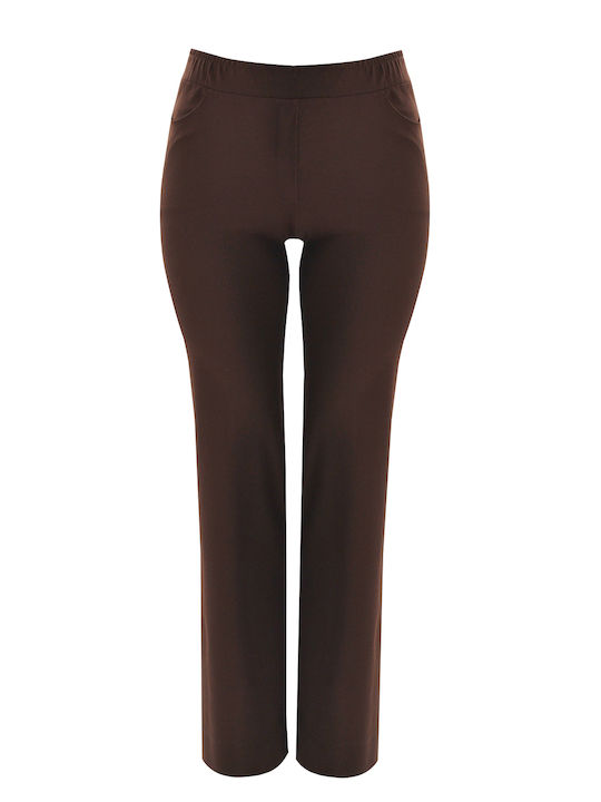 Mat Fashion Women's Fabric Trousers with Elastic in Bootcut Fit Brown