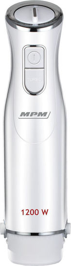 MPM Blender De Mână Cu Tijă Din Inox 1200W Alb