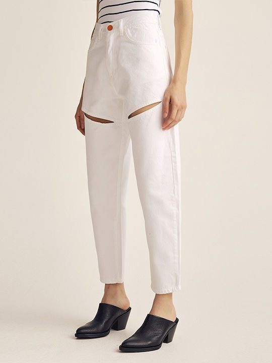 Sac & Co High Waist Women's Jean Trousers in Slim Fit White