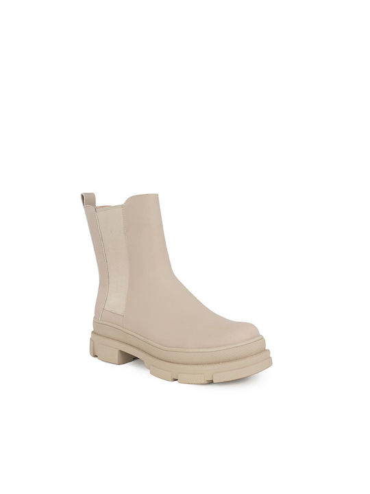 Seven Leder Damen Knöchelstiefel Beige