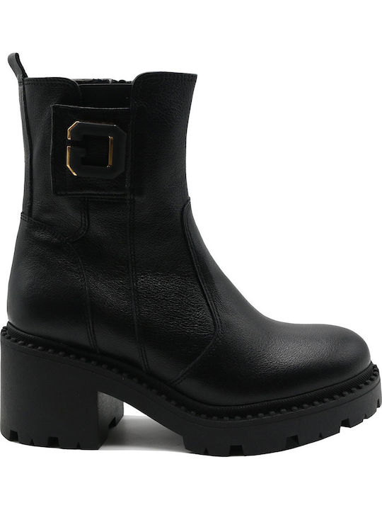 Leder Stiefeletten Damen Schwarz