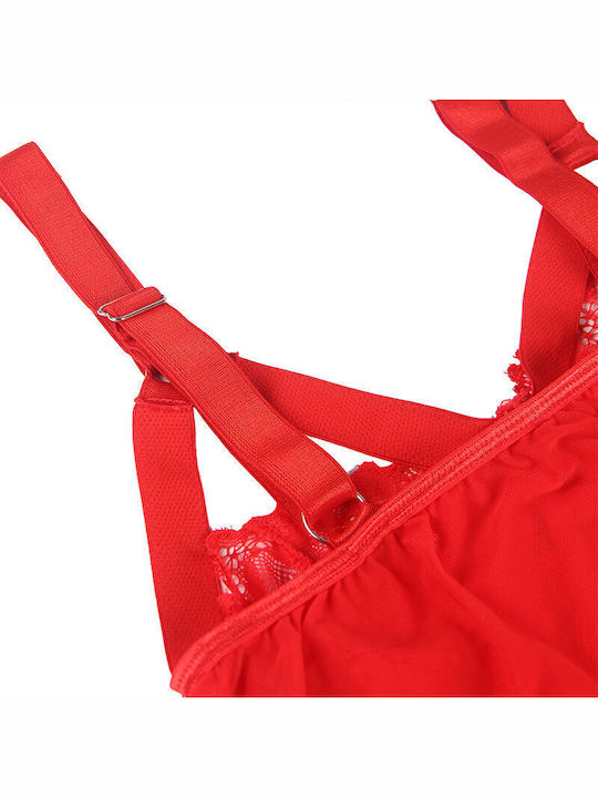 Subblime Teddy Marimi Mari Bodysuituri Sexy Cu Dantelă Și Jartiere Roșu