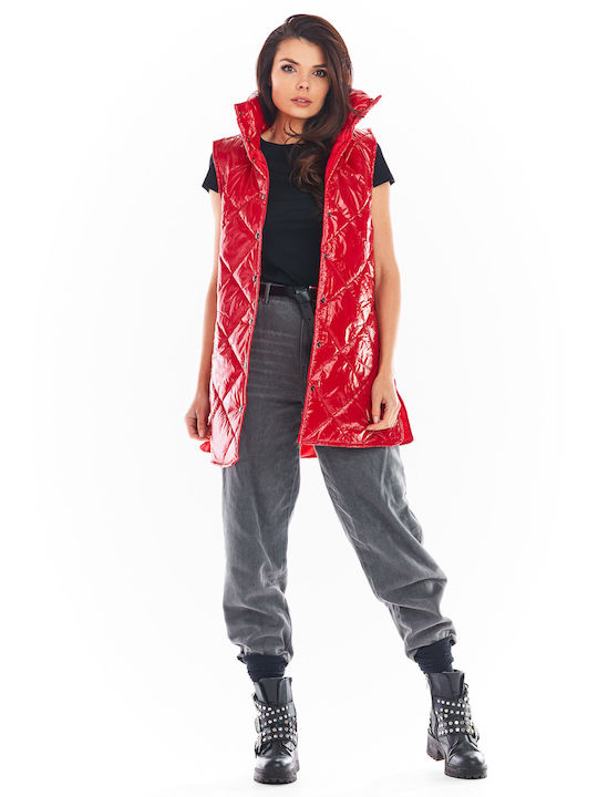 Awama Kurz Damen Ärmellos Puffer Jacke für Winter Red