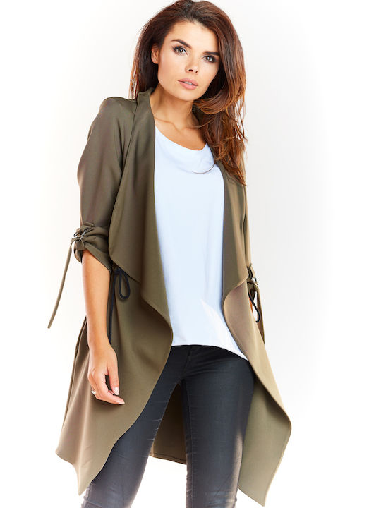 Awama Long Women's Knitted Cardigan Khaki A335_KHAKI