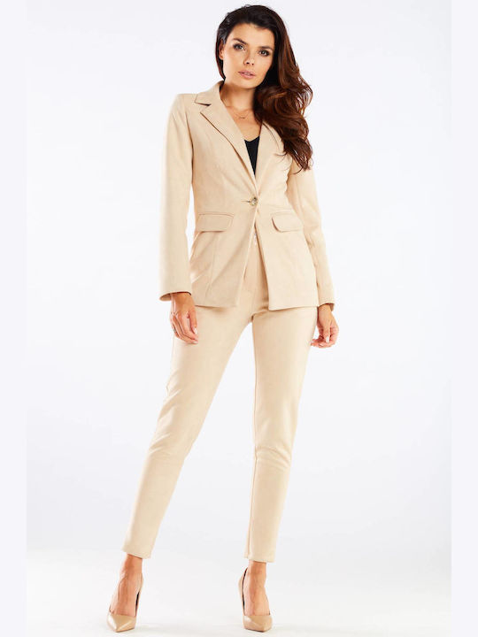 Awama Women's Beige Suit in Tapered Line