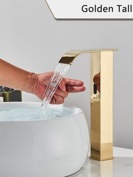 Mixing Tall Waterfall Sink Faucet with Photocell Sensor Gold DQD5DYYBM Mixing Tall Waterfall Sink Faucet with Photocell Sensor Gold DQD5DYYBM