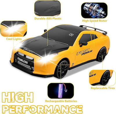 Ferngesteuertes Drift-Auto 2,4GHz 1:24 Maßstab 4WD 15km/h Wiederaufladbare Lithium-Batterie Gelb