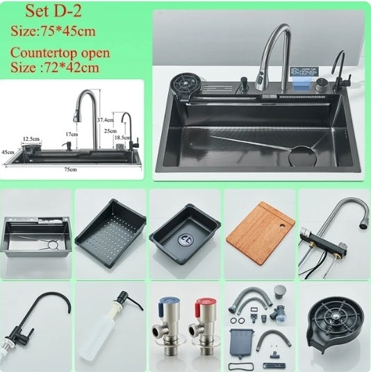 Drop-In Inox mit Wasserhahn Μ75xΠ45cm Schwarz