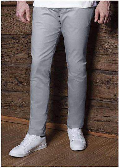 Pantaloni Chef Bărbați Talie Elastică Șnur Gri Sintetic Chino Stretch Modern