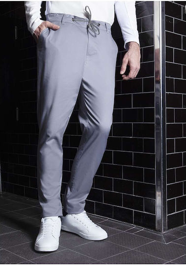 Pantaloni Chef Bărbați Talie Elastică Șnur Gri Sintetic Chino Stretch Modern