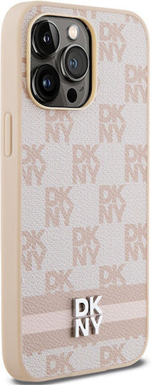 Калъф от PU кожа с кариран десен и ивица DKNY за iPhone 14 Pro Max, розов