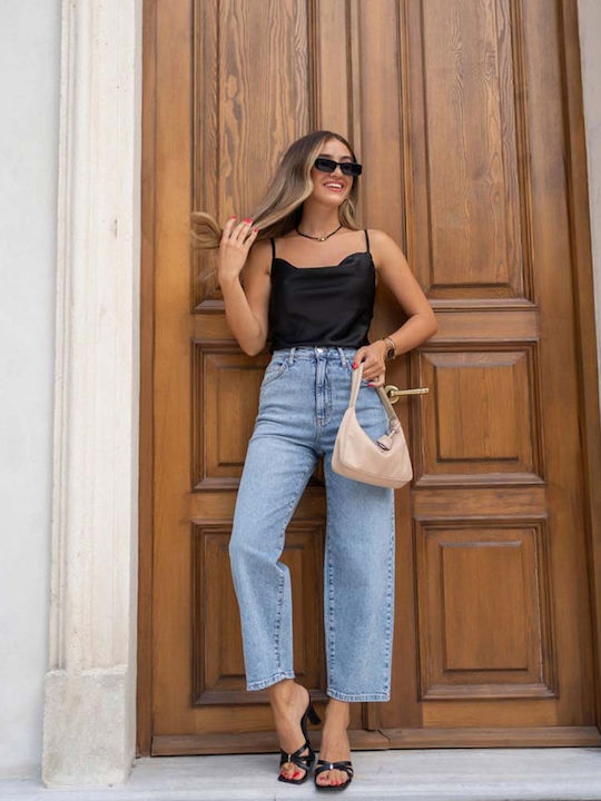 Bluze Damă Satin Drapat Negru
