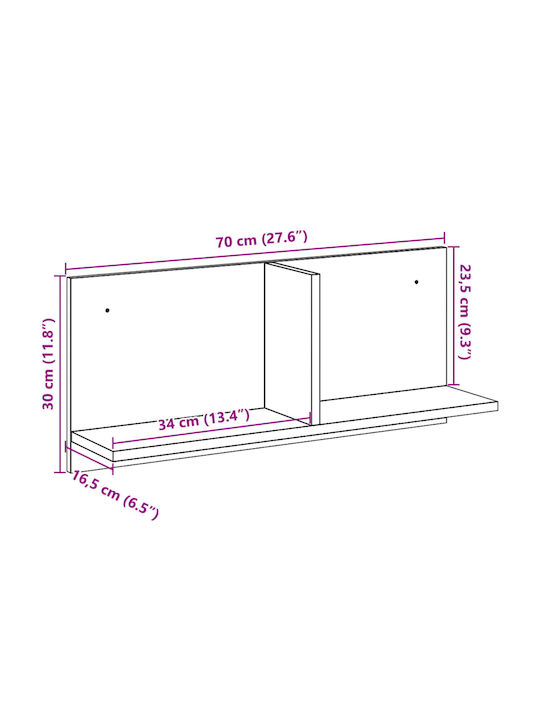 Wall Shelf Black 70x16.5x30cm