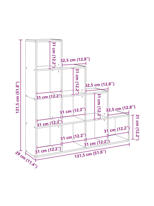 Βιβλιοθήκη Γκρι σκυροδέματος 131.5x29x131.5εκ.