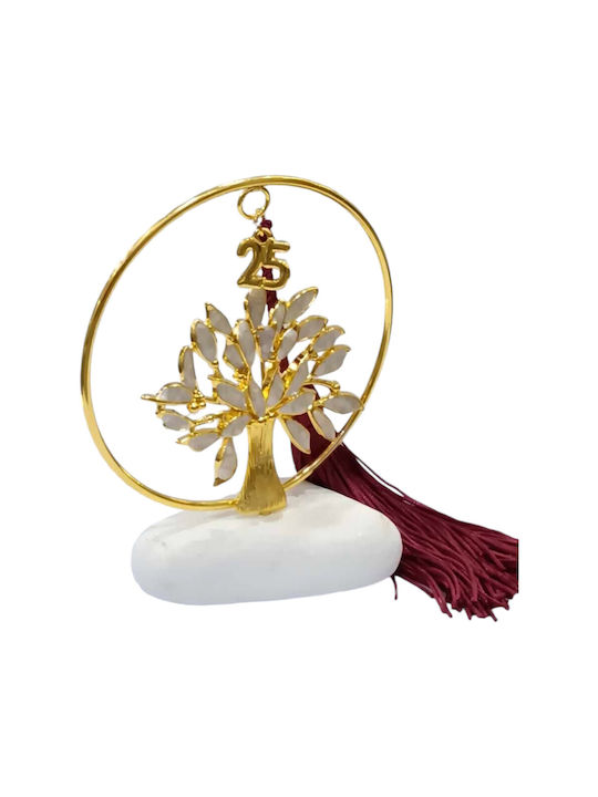 Lucky Charm 2025 Large Pebble Gold Tree of Life White Leaves Circle Gb1009