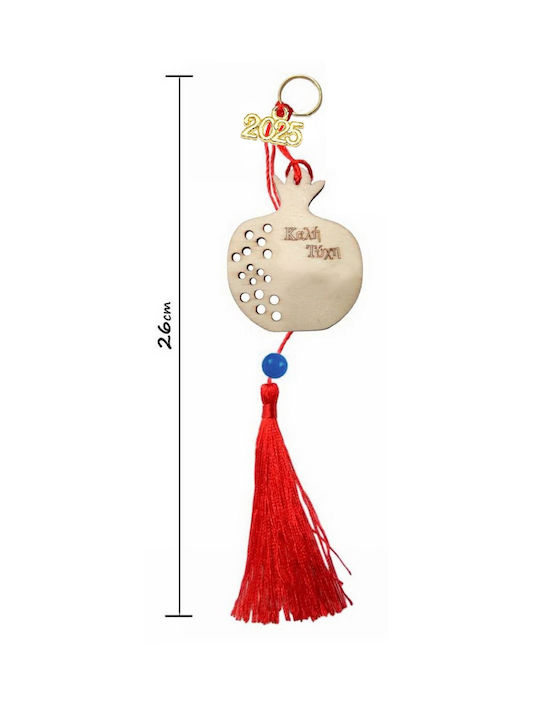 Lucky Charm 2025 Handmade Wooden Pomegranate "Good Luck" Red Tassels 26cm Tatu Moyo