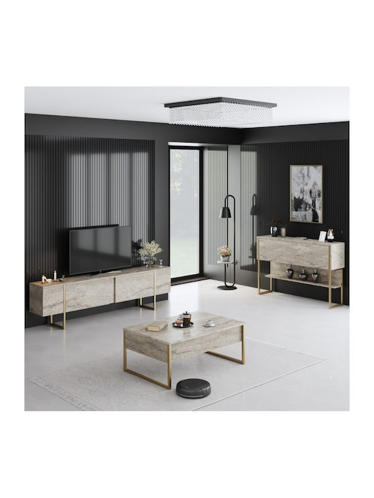 Ορθογώνιο Κεντρικό Τραπεζάκι Luxe Ξύλινο Travertine - Χρυσό Μ90xΠ60xΥ40εκ.