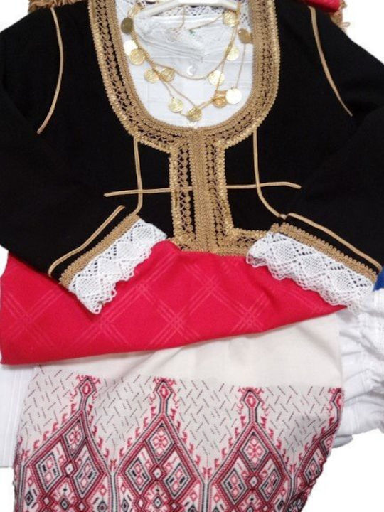 Traditional Kids Costume Cretan girl with Scarf with 3 Rows Necklace with 45 Coins