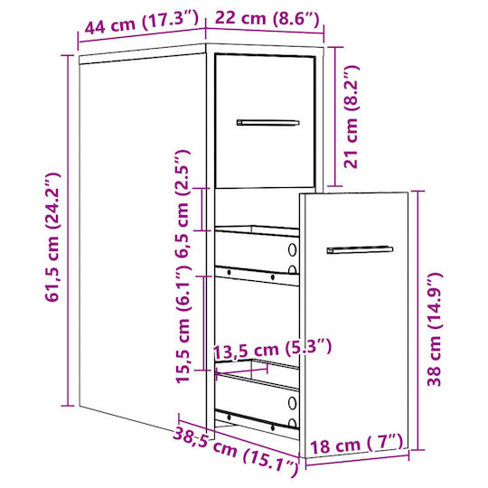 vidaXL Bathroom Cabinet L22xW44xH61.5cm Sonoma