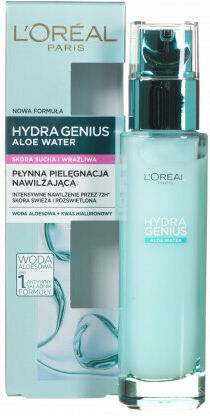 L'Oreal Paris Hydra Genius Aloe Water 72h Cream Face Day for Dry/Sensitive Skin with Aloe Vera 70ml