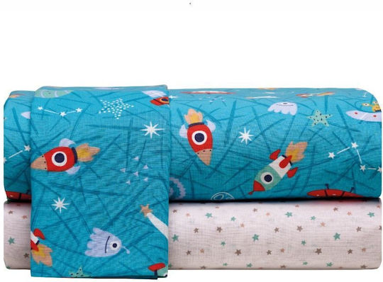 Kentia Comet Baby Sheets Set Crib Cotton Comet Blue 120x170cm 3pcs