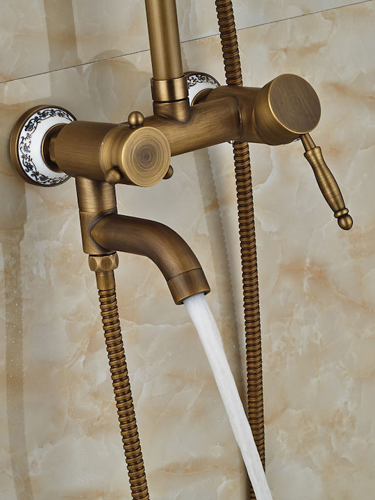 Coloană de duș cu Baterie Bronz