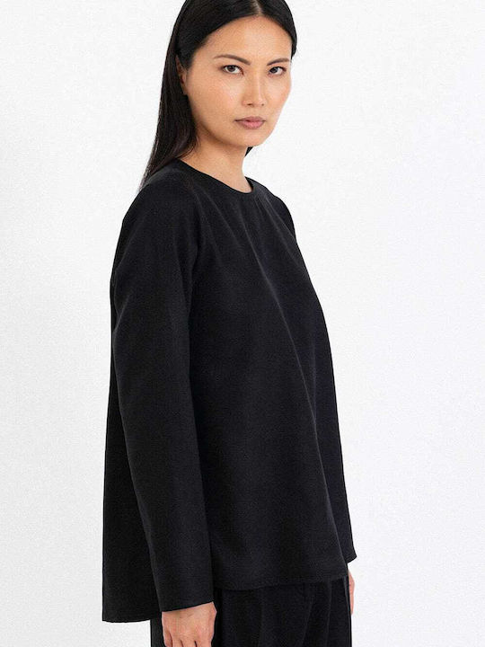 Philosophy Wear Women's Summer Blouse Linen Long Sleeve black