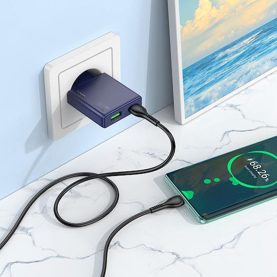 Hoco Φορτιστής Χωρίς Καλώδιο GaN με Θύρα USB-A και Θύρα USB-C 30W Power Delivery / Quick Charge 3.0 Μπλε (N45)